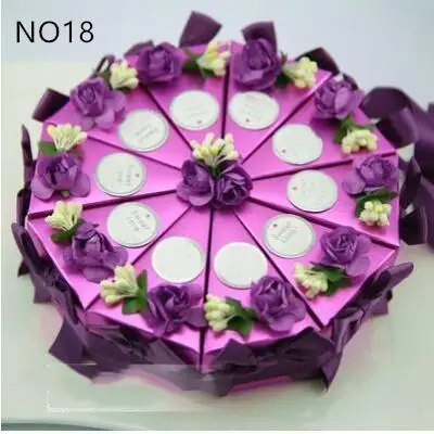 Cake Shape Paper Candy Boxes with Flower Bowknot Ribbon for Romantic Wedding Favors Party Gift Boxes Holders Free Shipping