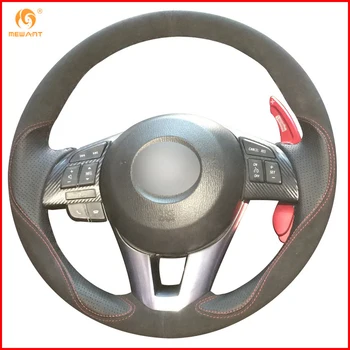 

MEWANT Black Leather Black Suede Car Steering Wheel Cover for Mazda 3 Axela 2013-2016 Mazda 6 Atenza 2014-2017 Mazda 2 2015-2017