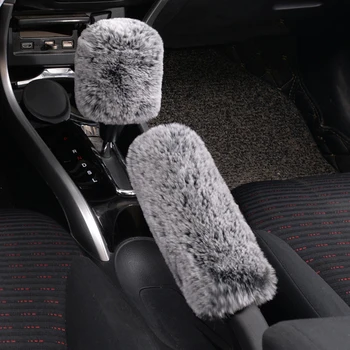 

Winter Super Soft Plush Hand Brake Shift Knob Cover Warm Faux Fur Auto Handlebar Car Accessories Car Decoration for Women
