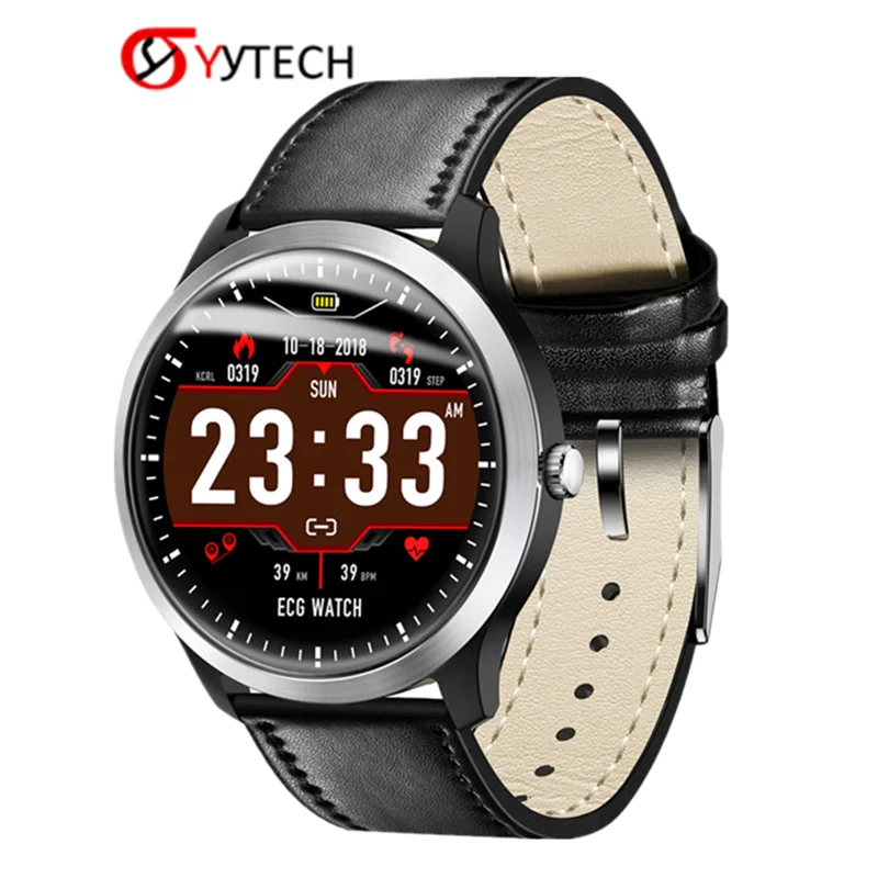 SYYTECH [ECG+ PPG] N58 Смарт-часы кожаный ремешок монитор сна 3D UI мульти-Спорт фитнес-трекер водонепроницаемый смарт-браслет