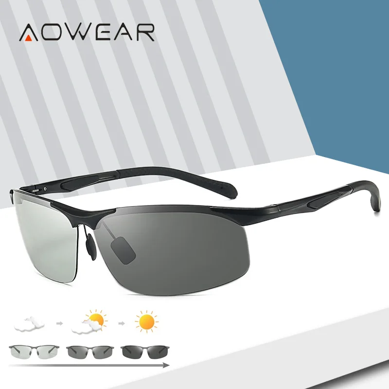 

Спортивные солнцезащитные очки AOWEAR без оправы, фотохромные Мужские поляризационные Дневные И Ночные очки-хамелеоны, уличные линзы, солнцезащитные очки с изменением цвета