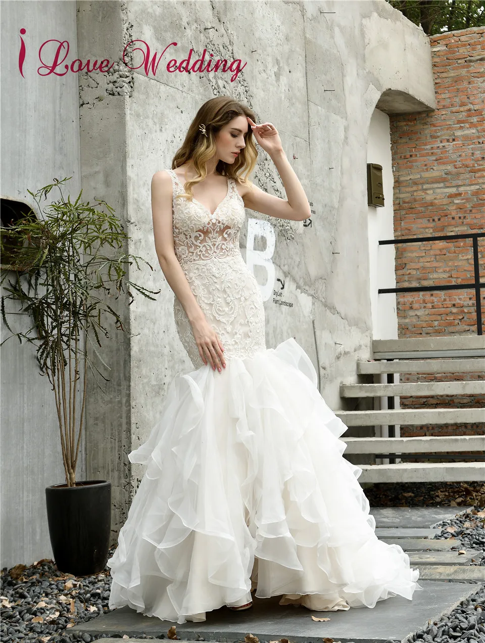 Vestidos de novia сексуальное свадебное платье русалки с v-образным вырезом и кружевной аппликацией и оборками, роскошное свадебное платье с v-образным вырезом на спине