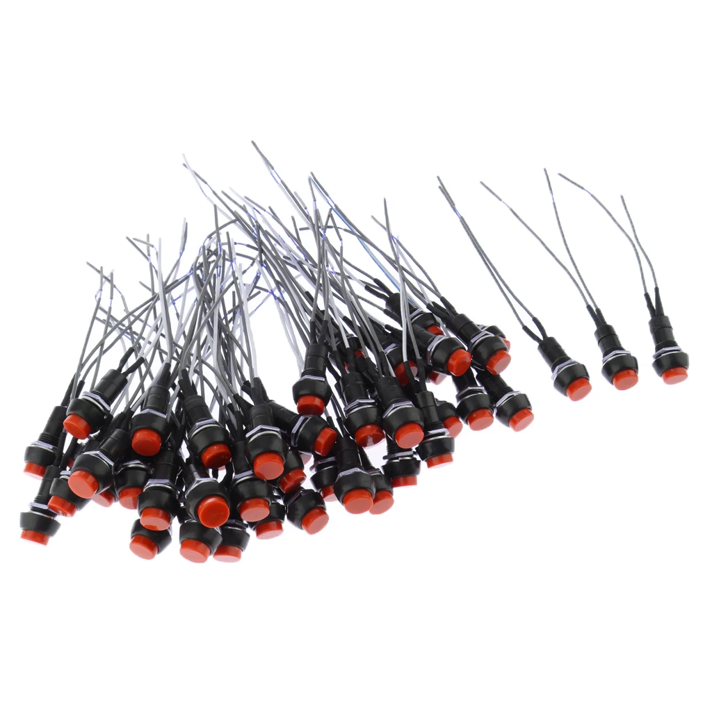 10mm Red Round Wired Car Horn Momentary Push Button Switch 50pcs for Car