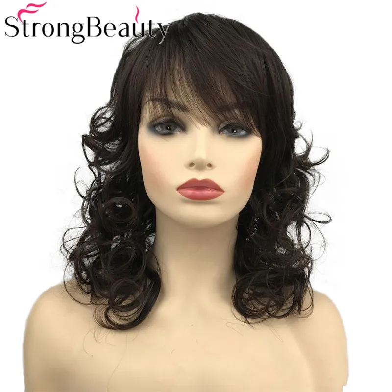 StrongBeauty Long Curly Wig Women Hair with Bangs Hairstyle Synthetic Wigs Heat Ok | Шиньоны и парики