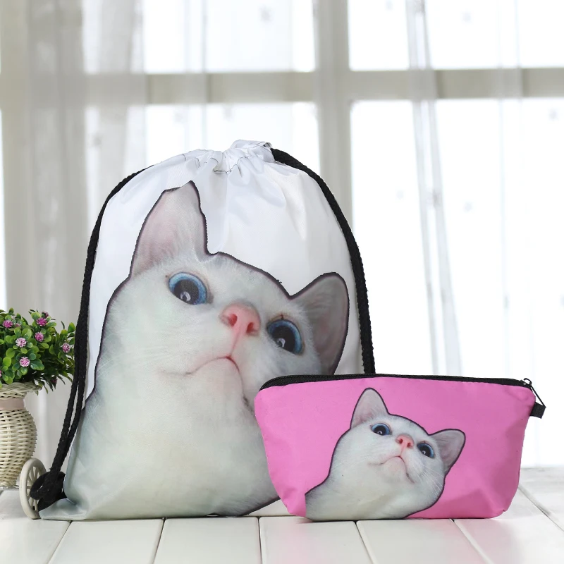 drawstring Suit Backpack drawstring bags fashion men Casual bags unisex Women's shoulder 3D Clutch bag Polyester animal cat new