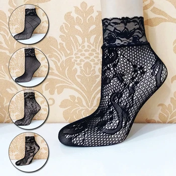 

1 Pair Breathable Sexy Black Sock Women Girls Ladies Soft Lace Short Ankle Socks Fishnet Stocking Nylon Sock Fashion