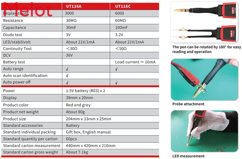 Тестер XRY UNI T UT116A SMD резистор/конденсатор/диод (RCD) измеритель параметров/цифровой