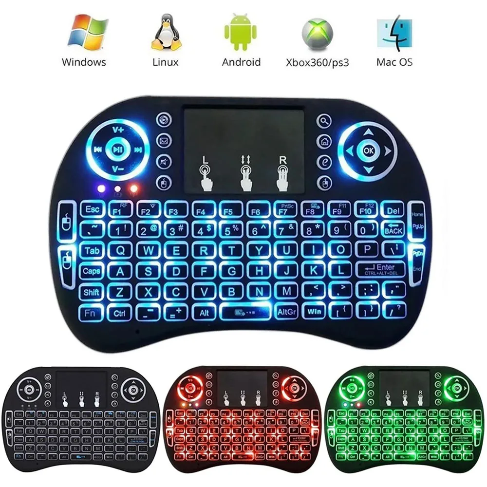 Беспроводная мини-клавиатура Raspberry Pi 4 Model B со светодиодной подсветкой 2 ГГц Air Mouse