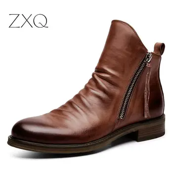 

New Fashion Men Boots Artificial Leather Men British Autumn Winter Ankle Boots Man Zipper Shoes Zapatos man hombre Plus Size 48