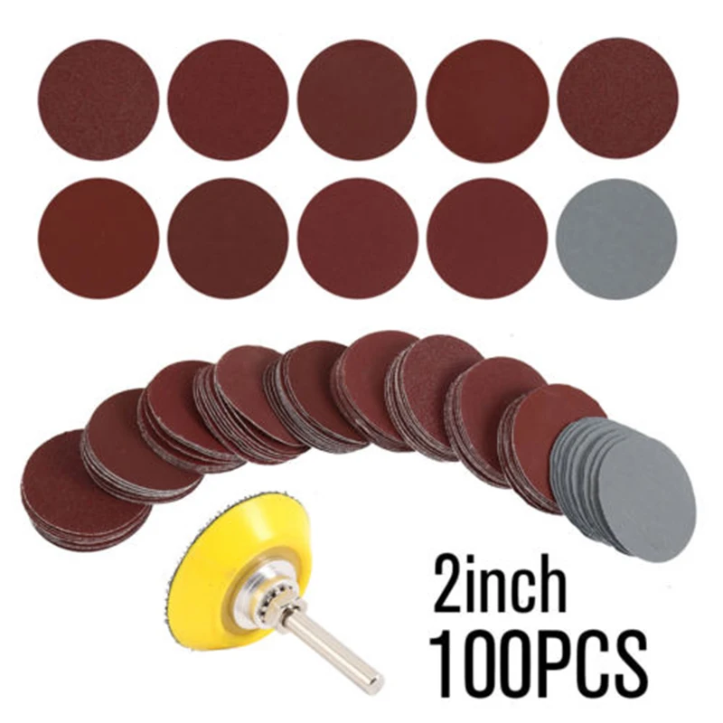 100Pcs 2\'\' 50mm Mixed Sander Sanding Discs 80-3000 Grit Pads Hook Loop Sandpaper Sand Disc Mixed Sanding Polishing