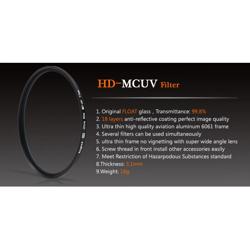 Круговой поляризатор KnightX HD MCUV 49 мм 77 58 52 UV CPL FLD для камеры Nikon Canon Pentax Sony DSLR|circular
