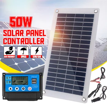 

50W Solar Panel Dual USB Output Polysilicon Silicon Solar Panel 10/20/30/40/50A Solar Controller for Car Yacht Battery Charger
