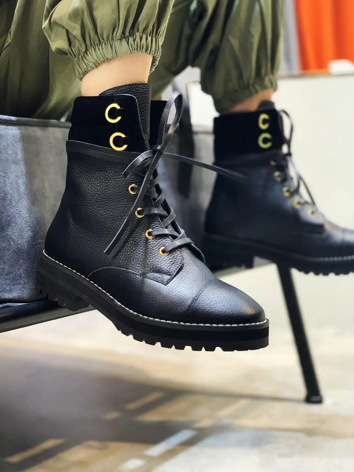 

Shoes Woman High Quality Design Booties Nappa Leather Short Martin Boots Cozy Platform Heels 6CM Shoes Chaussures Femmes De Muju