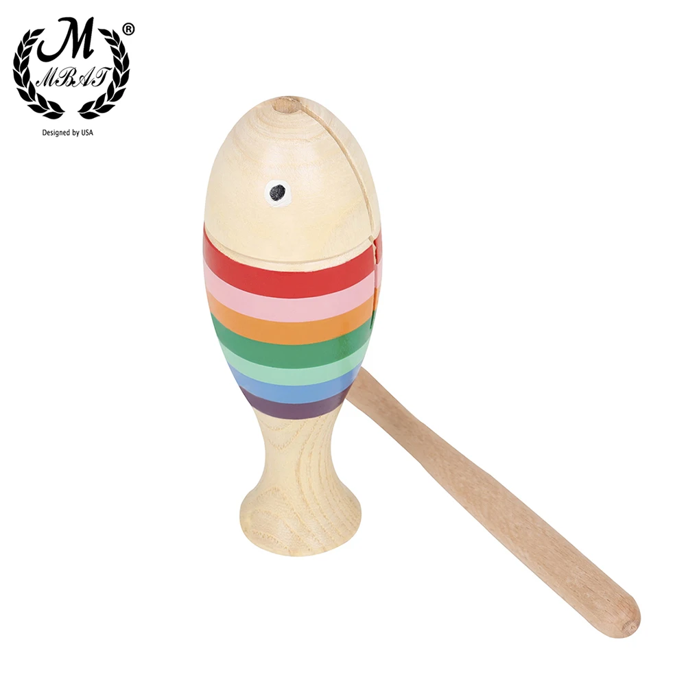 M MBAT Fish-Shaped Clapper Wooden Children Sound Tube Small Musical Percussion Instrument Fit Elementary Enlightening Education