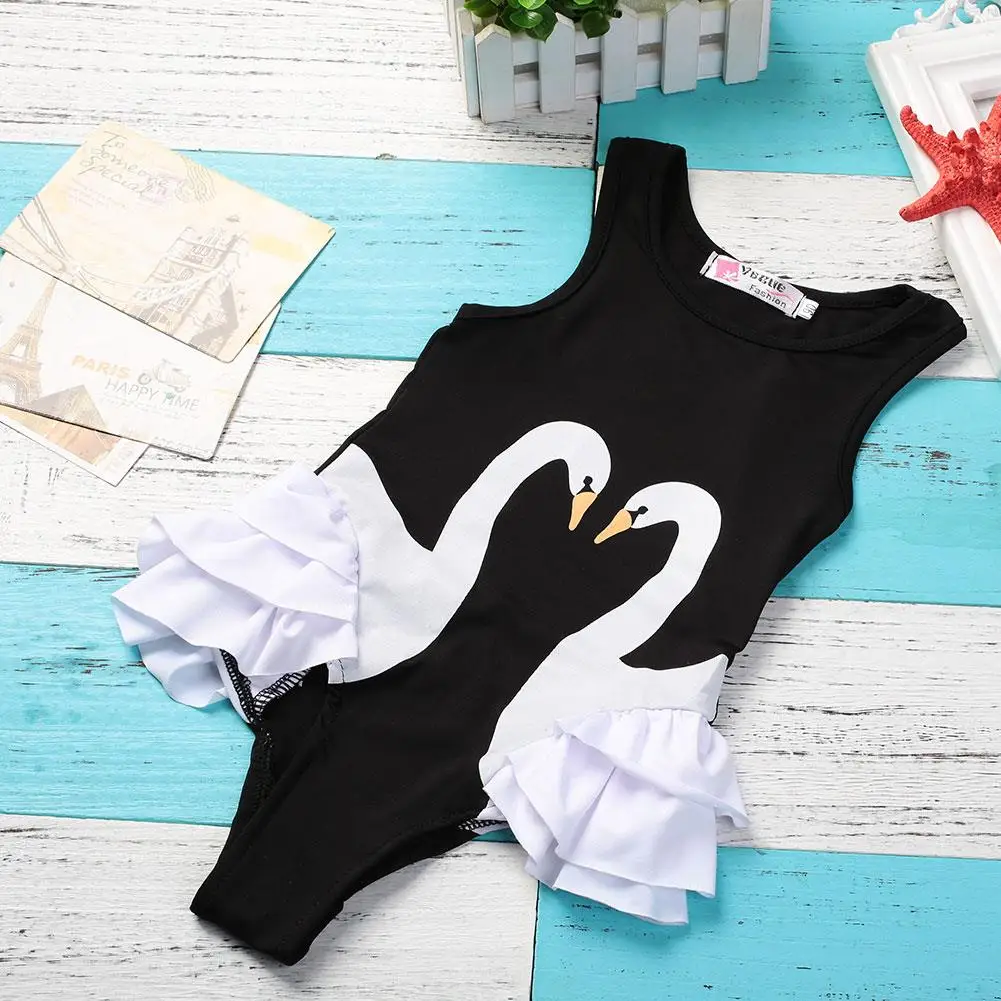 Купальник для маленьких девочек бикини цельный комбинезон с лебедем попугаем