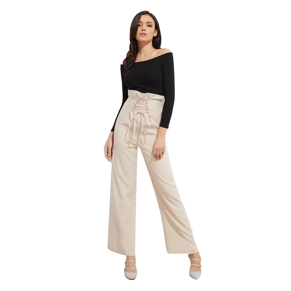 

2019 Women Pants High Waist Wide Leg Pants Women's Elegant Lace Trousers Streetwear Plus Size Women Wide Leg Pants New Hot Sale