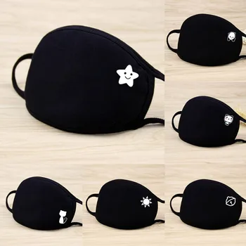 

Cartoon Cute Print Black Cotton Face Mouth Cover Thick Breathable Reusable Coldproof mascarilla maschera Mouth Cover Backpacks