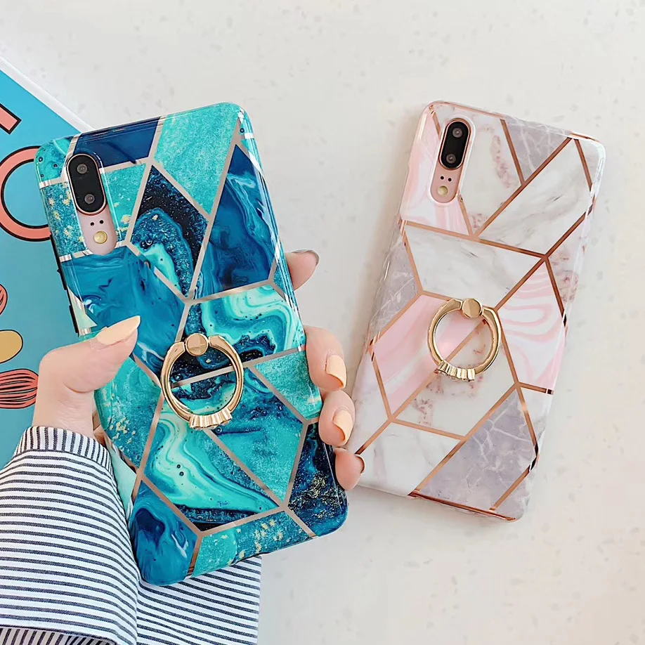 

Luxury DIY crystal diamond Holder Marble Geometric pattern Phone case For iPhone 6 6s 8 7 Plus X XS MAX XR Soft IMD Funds Coque
