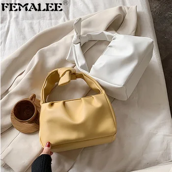

Ins Trendy Cloud PU Leather Bow Solid Shoulder Bag Women Wrinkle Messenger Female Crossbody Designer Handle Bolsa Sac A Main
