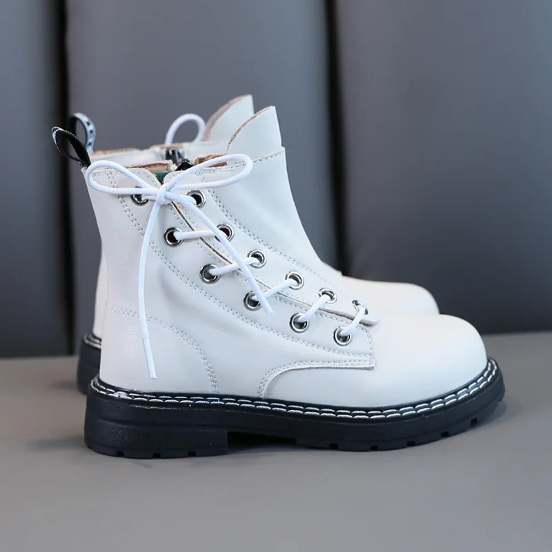 Children shoes Geniune Leather Martin boots girls short boots British style  autumn and winter new waterproof warm boots