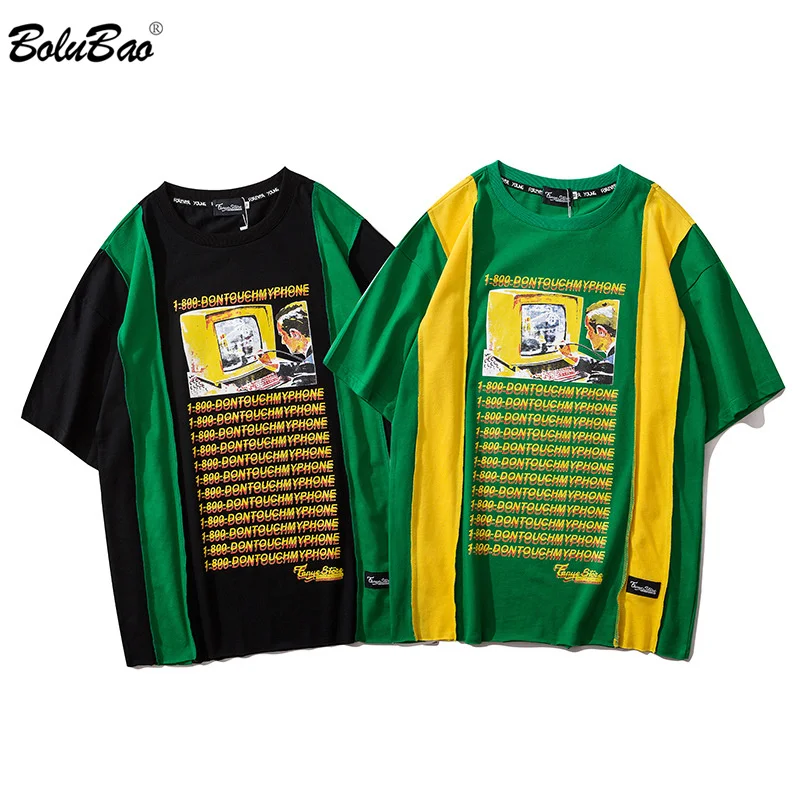 

BOLUBAO New Male Splice Letter Print Short Sleeve T-Shirt Hip Hop Casual 2020 Fashion Cotton Tees Men's Street T Shirts