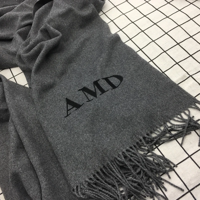 

TRJE Personalized Solid Tassel For Women Scarf Embroidery Custom Cashmere Winter Lady Girls Shawl Scarf Statement Gift