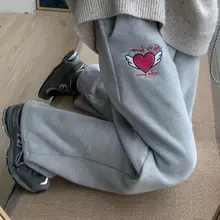 Plus Velvet Pants Women Winter Fashion 2021 Warm Embroidery Trousers High Waist Streetwear Baggy Casual Black Pants MINGLIUSILI