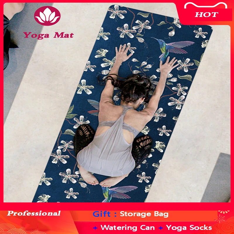 Womens Yoga Mat Natural Rubber Fitness Printing Non slip Widening