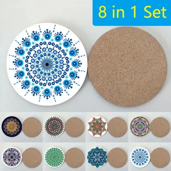 

customized wooden coffee cup pad board decorative mandala beer Mark coaster tea party favor gifts mat 8 pcs set