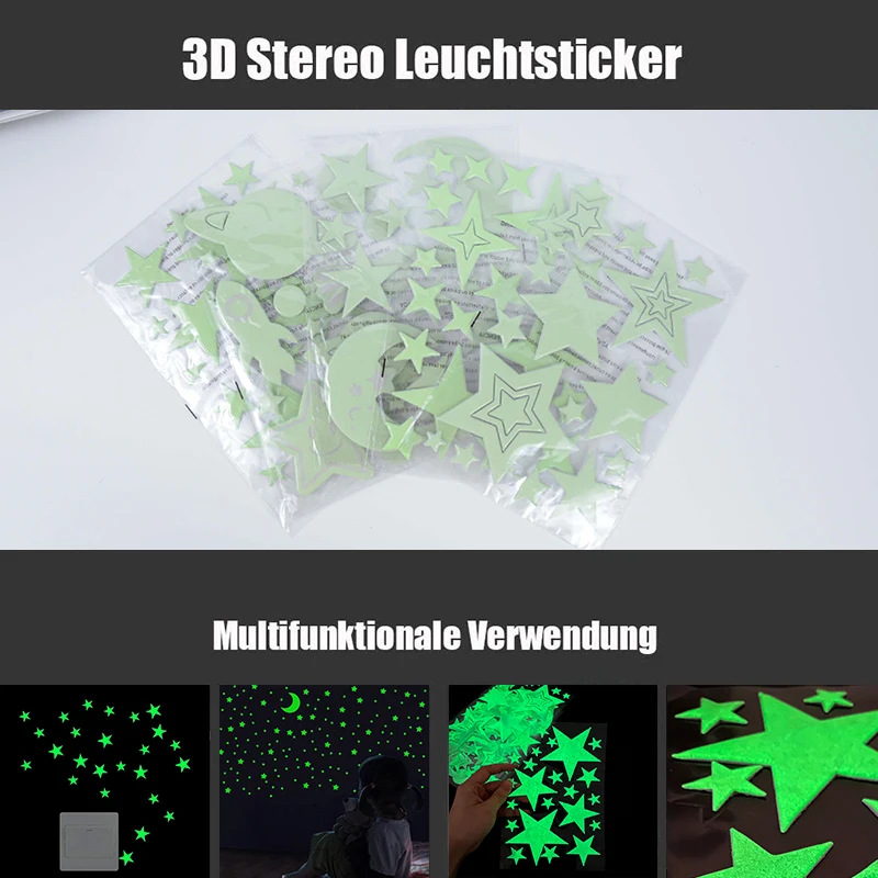 Description Picture 2 of item1 Sheet Luminous Stars Wall Stickers Glow In The Dark Fluorescent Planet Rocket Moon Sticker for Home Kids Room Ceiling Decor