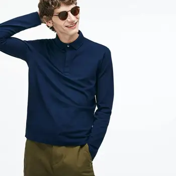 

Top quality crocodile Autumn New Men's Long sleeve polo shirts 100% cotton casual solid colour menl tees fashion homme