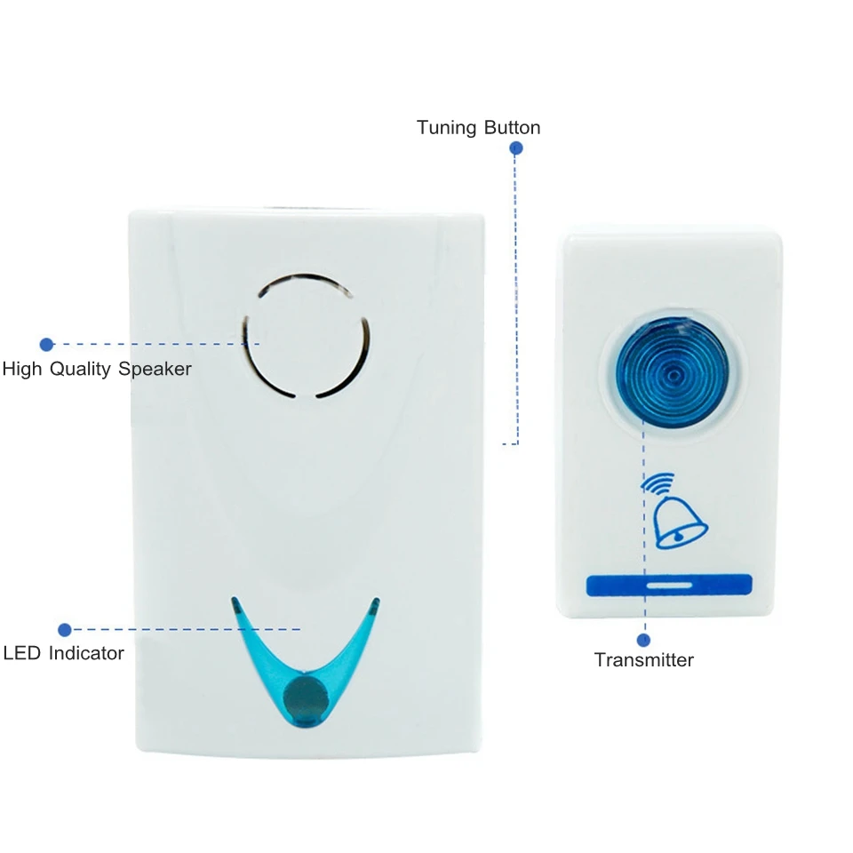 Белый светодиодный дверной звонок беспроводной дверной звонок с питанием от батареи 32 мелодии песни 1 пульт дистанционного управления 1 беспроводной домашний звонок безопасности Дверные звонки