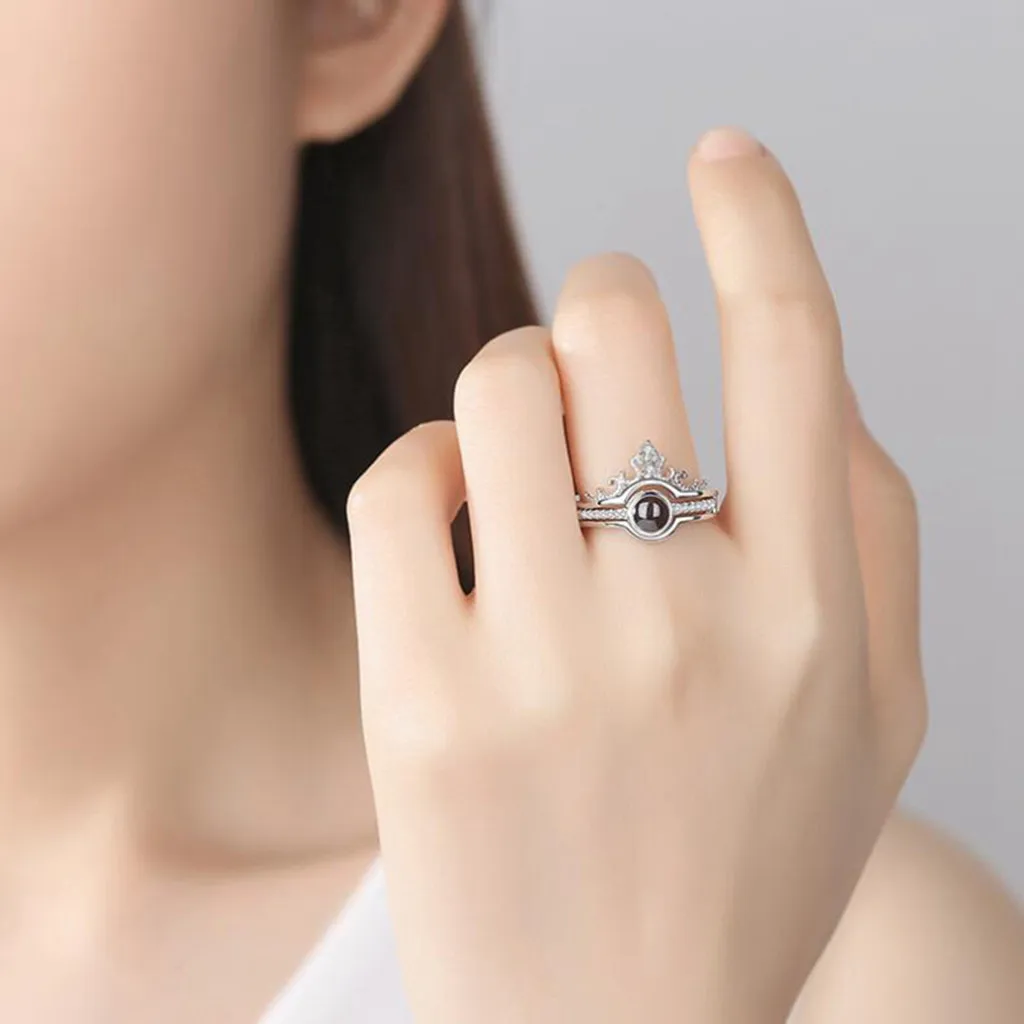 

Fashion 100 Languages I Love You Romantic Gift Ring Two In One Diamond Ladies Jewelry