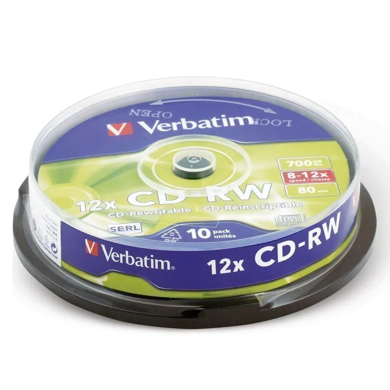 Диски CD-RW VERBATIM 700 Mb 12х КОМПЛЕКТ 10 шт Cake Box 43480 | Электроника