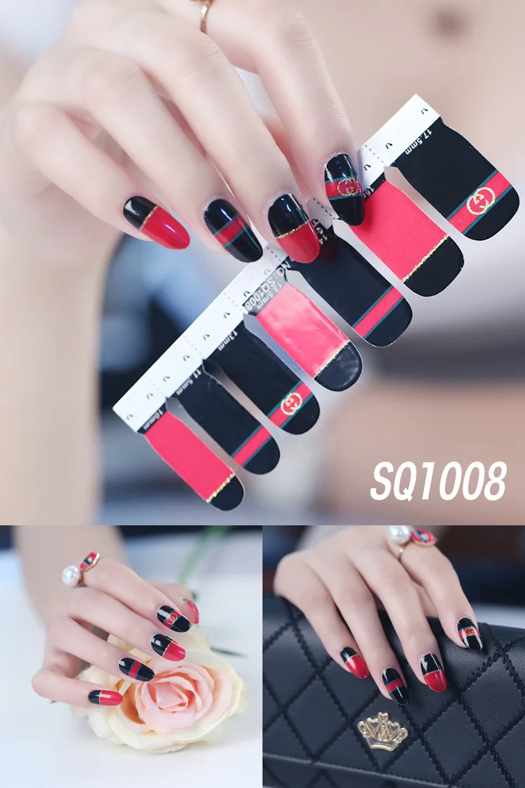 SQ1008 14 стикеров для дизайна ногтей, переводные наклейки, Корейская коллекция, маникюр, сделай сам, лак для ногтей, полоски, обертывания, вечерние - Цвет: SQ1008