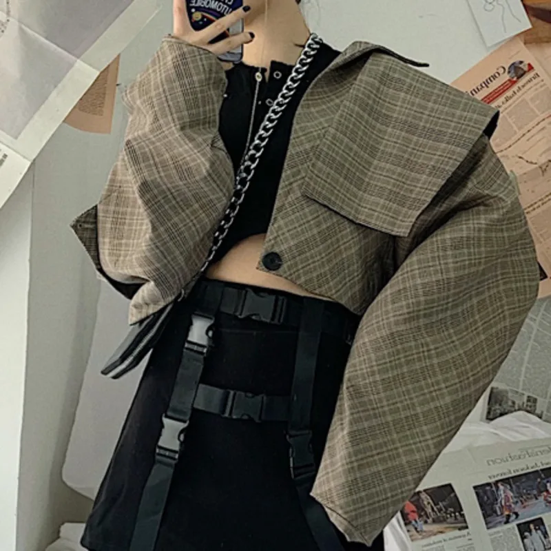 TVVOVVIN Plaid Long Sleeve Short Section Loose Woman Blazer Jacket Casual Personality Temperament Fashion Autumn Coat C833