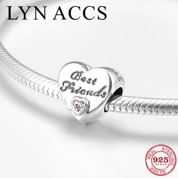 

Birthday DIY Gift 925 Sterling Silver Pink CZ Letter Best Friends Metal Beads Jewelry making Fit Original LYNACCS Charm Bracelet