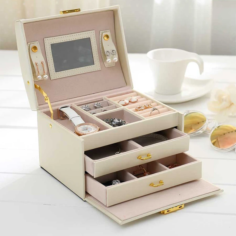 

Jewelry Packaging Box Casket Box For Jewelry Exquisite Makeup Case Jewelry Organizer Container Boxes Graduation Birthday Gift