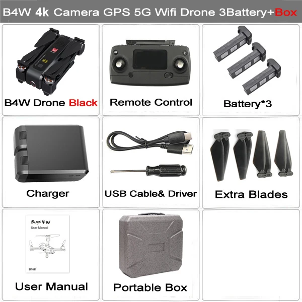 B4W Black 4K 3B Case MJX Bugs 4W B4W Real 4K FHD камера 5G wifi gps бесщеточный складной Дрон анти-встряхивание 1,6 км 20 минут оптический поток RC Квадрокоптер - Цвет: B4W Black 4K 3B Case