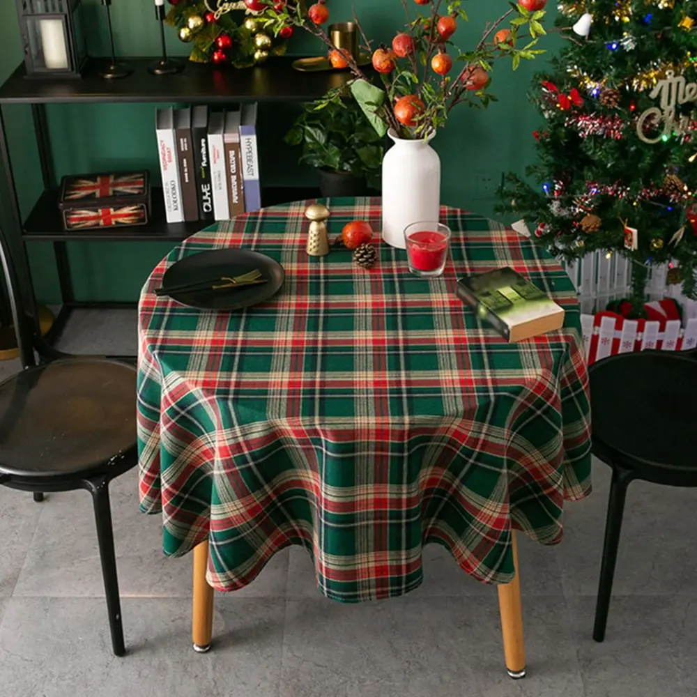

Proud Rose Retro Tablecloth Nordic Christmas Round American Plaid Coffee Table Cover Cloth Cotton Fabric Printed Party Home