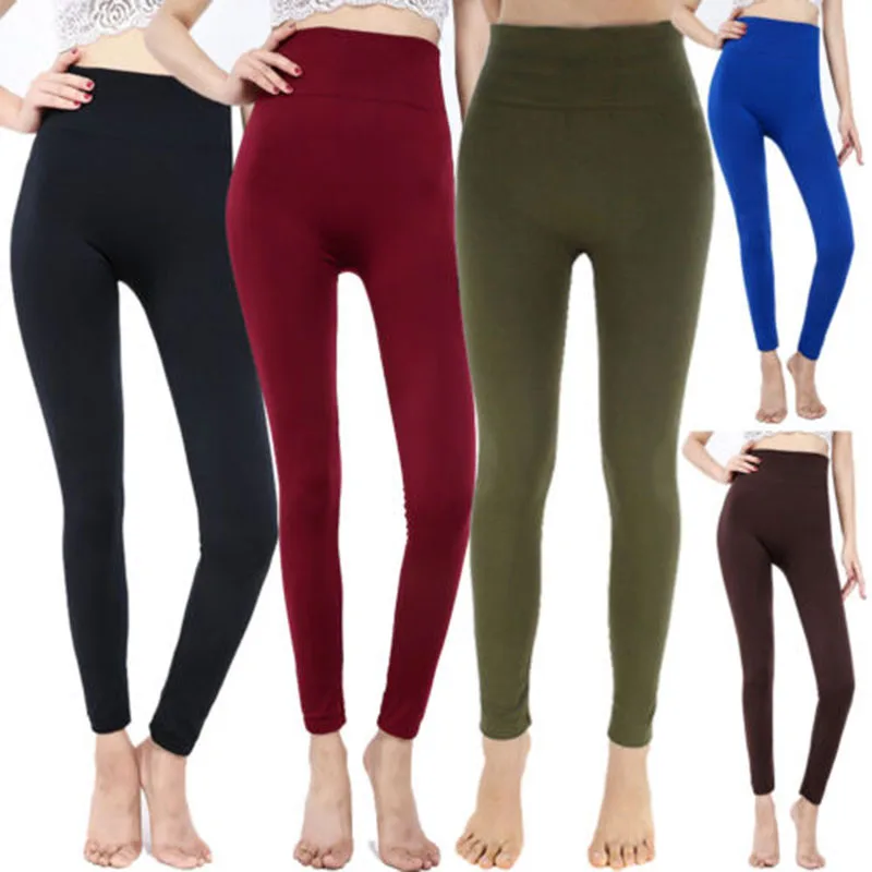 

2019 Fashion Autumn Winter Leggings Plus Size Velvet Solid Color Slim Women Leggings Black Stretch Seamless High Waist Leggings
