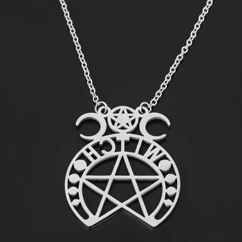 

Wholesale 10 pcs/lot Triple Moon Goddess Wicca Pentagram Magic Amulet Necklace Women Moon Charm Necklace Pendant Collar Jewelry