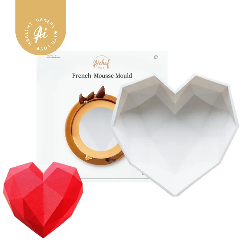 

AiChef French West Point Diamond Heart Mousse Mold Cake Three-dimensional Heart Shape Love Silicone Baking Chocolate