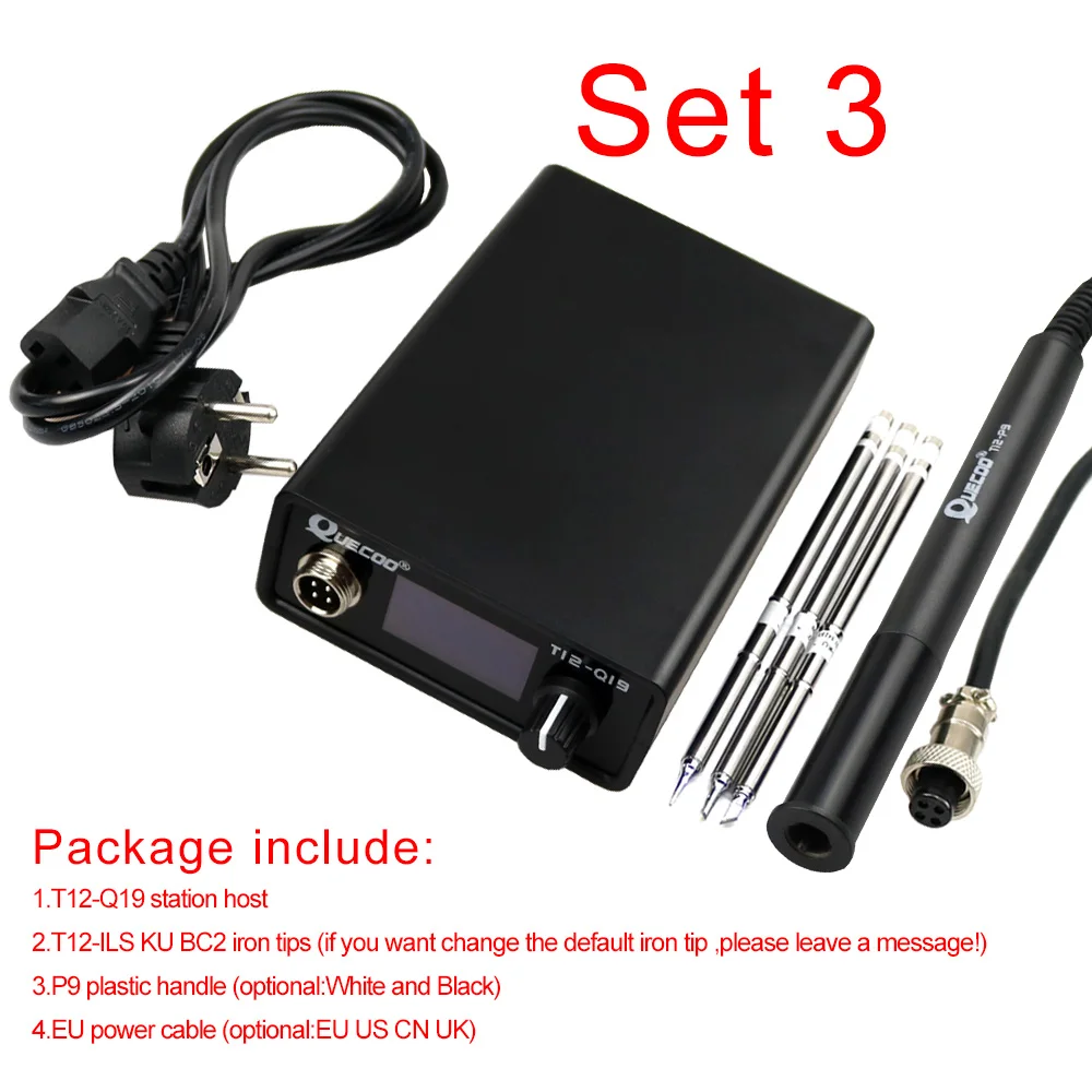 SET3 OLED T12-Q19 паяльная станция с электронным совместимым питанием переменного/постоянного тока с T12-P9 пластиковой ручкой и наконечниками утюга T12 - Цвет: SET3
