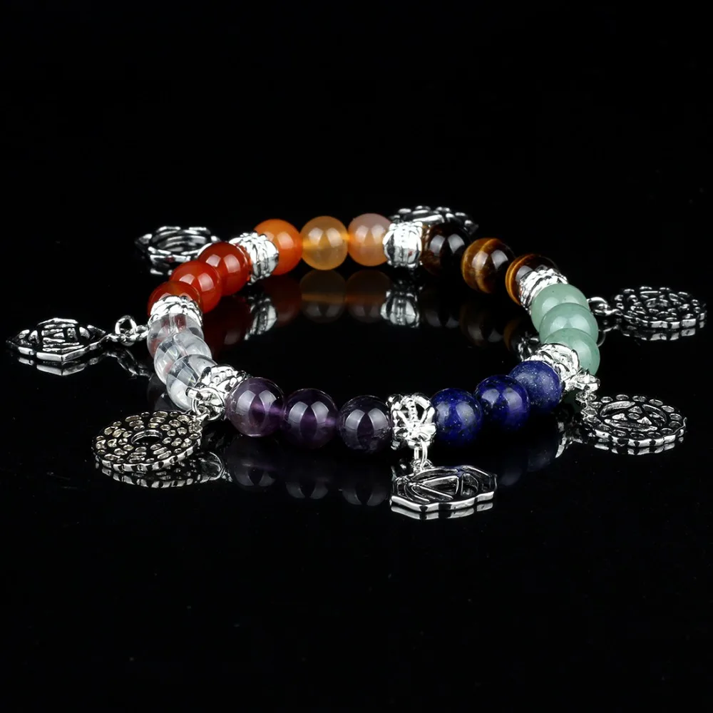 YWG Assorted Natural Stone Bracelet Purple Crystal Chakra Round Beads Lovers Elastic Bracelet Healing Balance Therapy Jewelry
