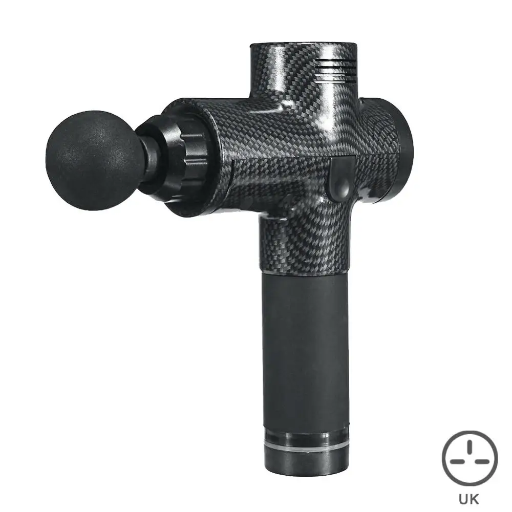 Carbon fibre UK Plug Новые горячие ударные массажные пушки инструмент 4 головки 30 Вибратор на несколько скоростей мышечный массажер для тела бытовые инструменты для ремонта - Цвет: Carbon fibre UK Plug