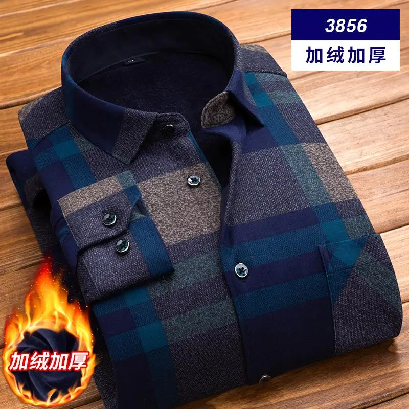 Camisa Social Masculina, мужская рубашка,, зимняя, длинный рукав, в клетку, толстая, теплая, флисовая рубашка, модная, мягкая, повседневная, фланелевая рубашка - Цвет: 3856