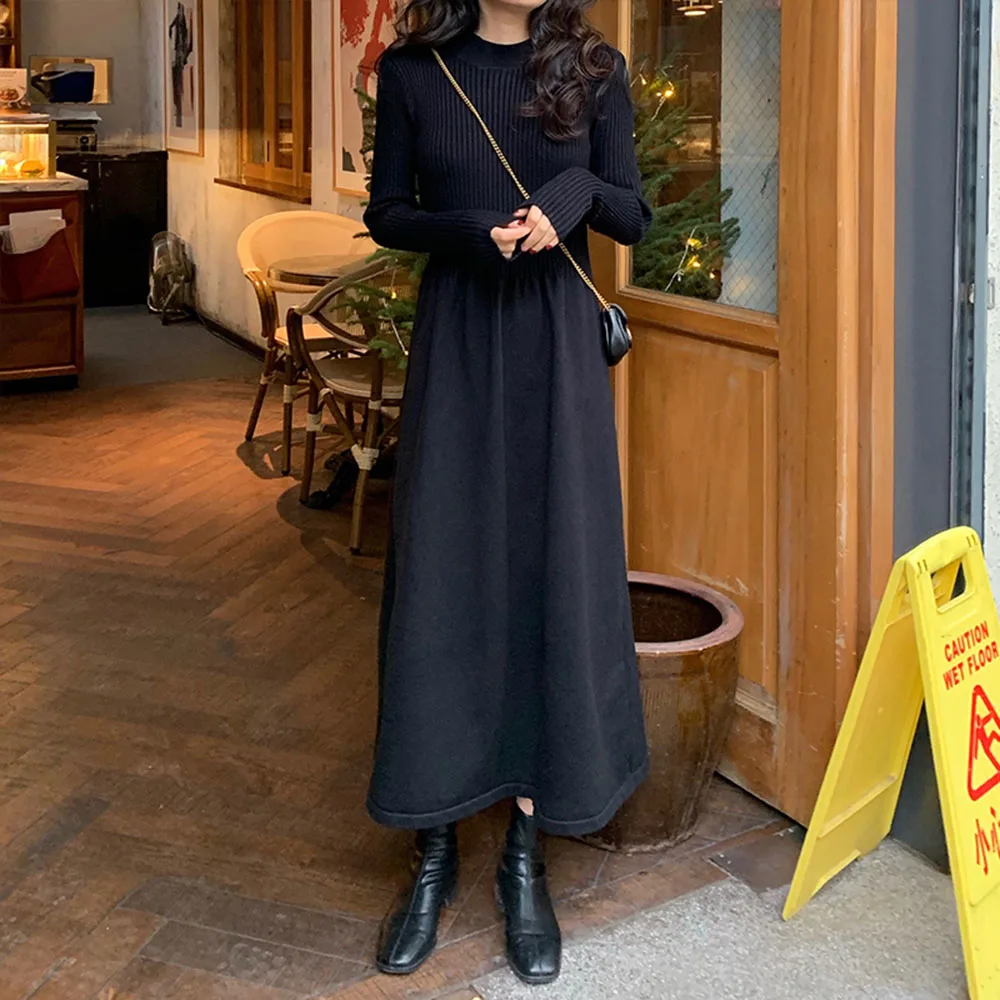 Fashion Sweater Dress Women Knitted Sweaters Dresses Korean Woman Pleated Vestidos De Fiesta Vintage | Женская одежда