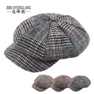 Spring Summer Classic Plaid after Metal Buckle Regulation Forward Cap Short Brimmed Breathable Cotton Beret Casual Newsboy