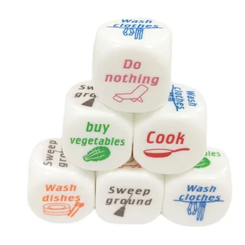 

1 Pieces Housework Dice Funny Party Housework English Dice Games Pub Fun Die Toy Gift